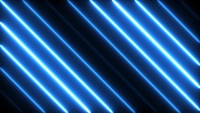 Blue neon abstract background with diagonal stripes. Laser illumination animation for futuristic concept. Seamless loop.