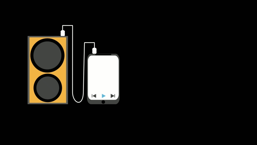Playing music on a mobile which is attached with a speaker box with lead. Very beautiful animation can be used as a advertisement, presentation ect.