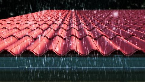3D animation of hail storm heavy rain dropping on rooftop