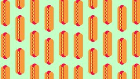 Hot dog animated pattern. Cartoon vector illustration of hot dog vector pattern for web.