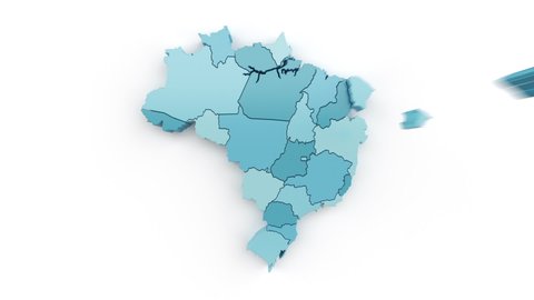 Map of Brazil in blue-green colors, top view. Formed by separate areas falling from top to bottom against a white background.