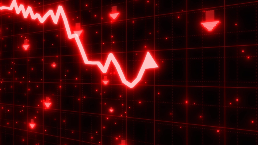 Stock Market Crash of Red Arrow Graph Going Down Into Recession - 4K Seamless Loop Motion Background Animation Royalty-Free Stock Footage #1058370394