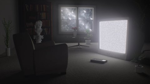 Sad Nostalgic Aesthetic 90s Living Room Scene and Static on CRT TV  - 4K Seamless Loop Motion Background Animation