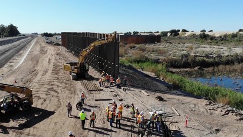 CIRCA 2020 - Aerial drone footage of the U.S.Army Corp of Engineers South Pacific Border District Yuma 6 project construction, Arizona.