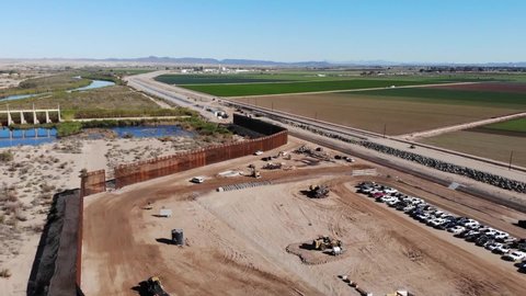 CIRCA 2020 - Aerial drone footage of the U.S.Army Corp of Engineers South Pacific Border District Yuma 6 project construction, Arizona.