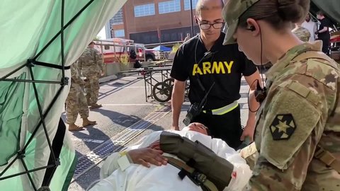CIRCA 2020 - 413 Chemical Company (Decontamination) soldiers train to help civilian authorities during disaster response. New York City.