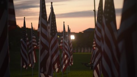 CIRCA 2020 - Slow dolly shot Memorial Day Field of Heroes display honoring America�s fallen war heroes - Westerville, Ohio.