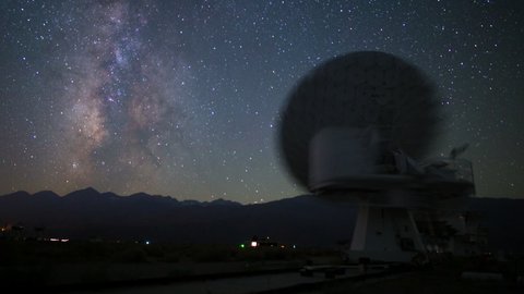 Time lapse of Milky Way galaxy over radio observatory in Eastern Sierra, California