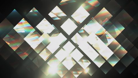 Bright sun reflections on moving abstract geometry. 4k seamless animation loop. Lossless quality. 