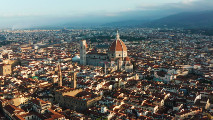 Establishing shot of Florence, Italy. Sunrise over city Royalty-Free Stock Footage #1058383483