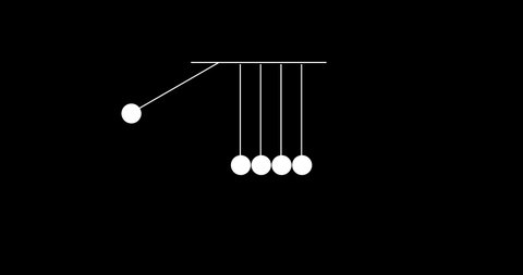 Newton's cradle 4k animation. Newton's cradle black and white screen loader. Loopless motion design for intro or translation.