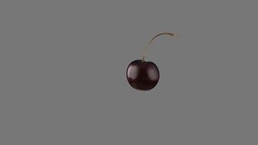 Dark Cherry Spinning and Rotating Isolated Against Transparent Background With Alpha Channel High Resolution Floating Element for Food and Drink Object Video Fresh Fruit 