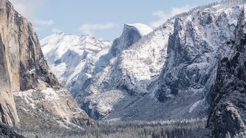Time lapse of snowy Yosemite Valley