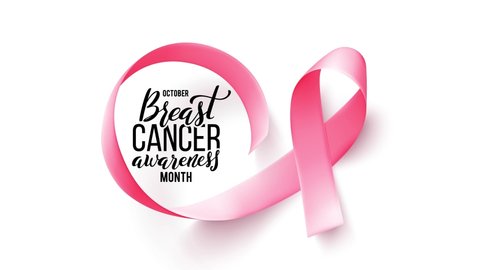 Realistic pink ribbon. Animation with symbol of national breast canser awareness month in october. World Breast Cancer Awareness Day.