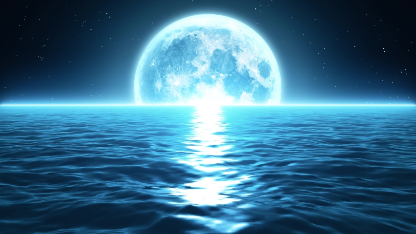 3d loopable animation background of moon and sea.