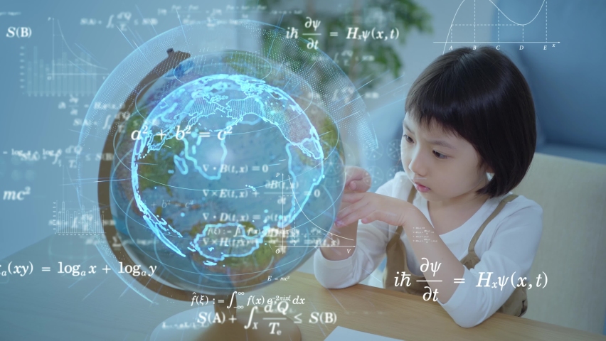 Science technology concept. Studying asian little girl. Education. EdTech. - Powered by Shutterstock - Get 15% off with code: PIKWIZARD15