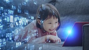 Online education concept. Online class. Asian little girl studying at home. Education. EdTech. - Powered by Shutterstock - Get 15% off with code: PIKWIZARD15
