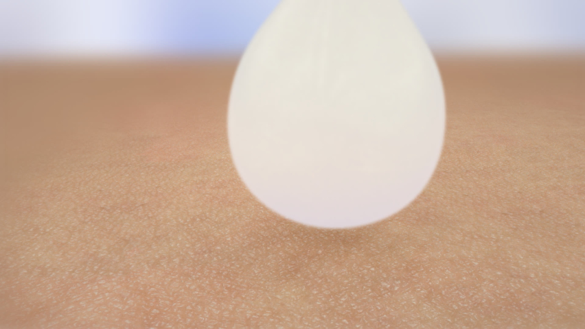 3d animation of white serum, cream, lotion drops into skin cells for UV protection, Ultraviolet shield reflect. repair skin care concept Royalty-Free Stock Footage #1058410456