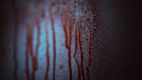 CSI Photograph Blood Splatter Patterns On Wall In Murder Crime Scene. Filmed Using Film Blood.