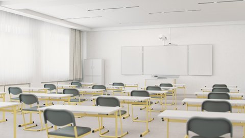 Empty Classroom Organized For Social Distancing