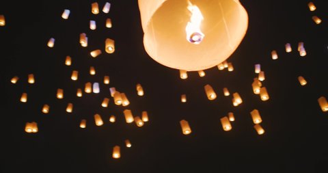 Lantern festival in chiang mai, thailand. Loy krathong religious party with fire air balloons sky release