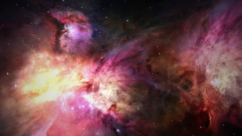 4k 3D rendering Space flight into a star field into the Orion Nebula. Nebula and Galaxies in Deep Space Travel in Milky Way, in the constellation of Orion. 