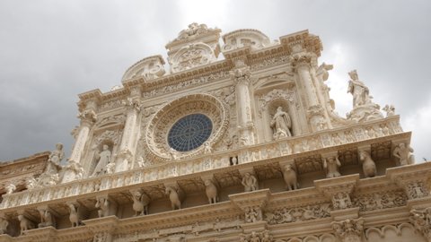 Facade of the Baroque church in Lecce, Apulia, Italy. Church of the Holy Cross