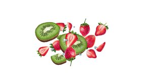 Kiwi and strawberries are flying on the alpha channel.