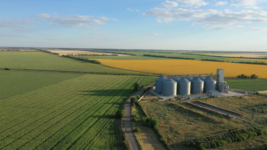 modern grain silos elevator at the field of blooming sunflowers aerial view
 Royalty-Free Stock Footage #1058446675