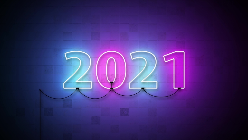 Animation 4K. 2020-2021 Change Happy New Year 2021 neon sign background new year resolution concept. | Shutterstock HD Video #1058449375