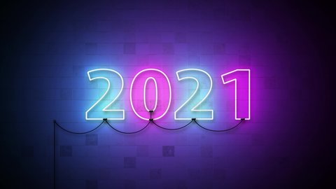Animation 4K. 2020-2021 Change Happy New Year 2021 neon sign background new year resolution concept.