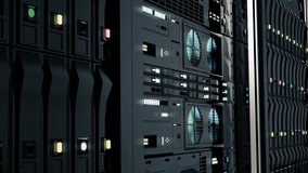 Close-up View of Modern Internet Network Switch. Dark server room in modern data center. Blinking Lights on Internet Server. Concept of Data Center, Cloud Computing and Telecommunications. Looped - Powered by Shutterstock - Get 15% off with code: PIKWIZARD15