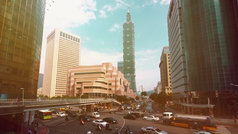 Taipei cityscape at busy intersection in rush hour, Taiwan