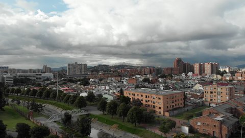 City in Bogota Colombia with 4K drone arial shot.