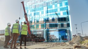 Real Estate Project Construction Site with Architectural Engineer, Investor and Worker Finish Industrial Building Development by Using 3D VFX Graphics. Futuristic Concept of Buildings Development - Powered by Shutterstock - Get 15% off with code: PIKWIZARD15