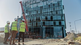 Real Estate Project Construction Site with Architectural Engineer, Investor and Worker Finish Industrial Building Development by Using 3D VFX Graphics. Futuristic Concept of Buildings Development - Powered by Shutterstock - Get 15% off with code: PIKWIZARD15