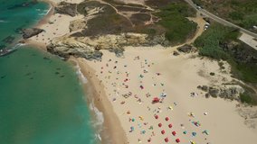 Aerial Drone Video of a beautiful beach, Porto Covo, Portugal