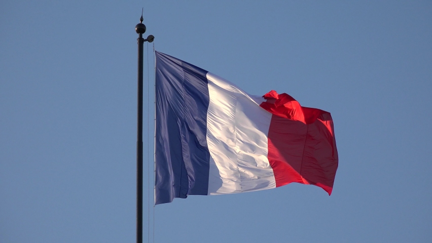 PARIS, FRANCE, JUNE 30, 2019 France Flag in Paris, French Banner Waving on Blue Sky at Sunset, National Patriotic Symbol, Patriotism Sign View in Europe | Shutterstock HD Video #1058485978