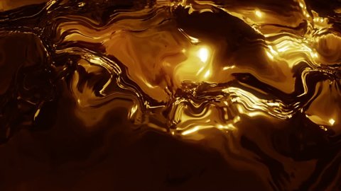 Abstract Gold Fluid, Dark liquid Golden surface flow background. Abstract dark Liquid in slow motion close up view, Oil surface, Fluid, Ferrofluid