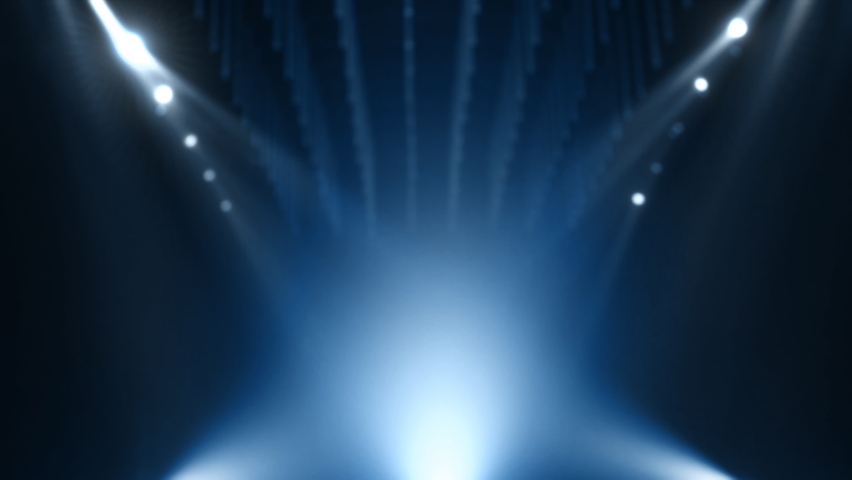 Blue defocused mockup stage for product display presentation spotlight and marketing award advertising. Looped concept animation background with illuminated floodlight lamps and atmospheric club haze. Royalty-Free Stock Footage #1058490643