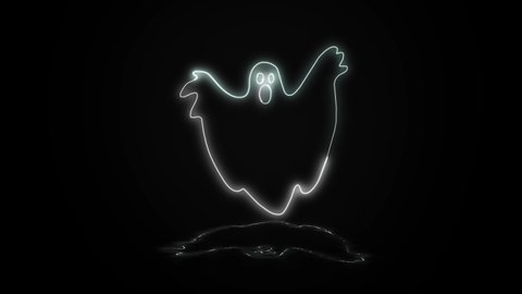 Spooky ghost neon animated effect overlay on black background for Halloween 