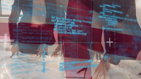 Animation of financial data processing with an English flag waving over construction site workers discussing in the background. Global business finance network interface concept digital composite - Powered by Shutterstock - Get 15% off with code: PIKWIZARD15