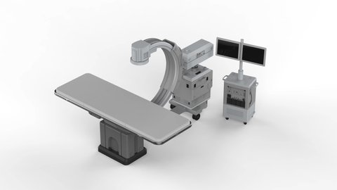 3d rendering C-Arm machine with monitor on white background 4k footage