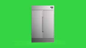 3d rendering fridge with side by side doors open on green screen 4k footage