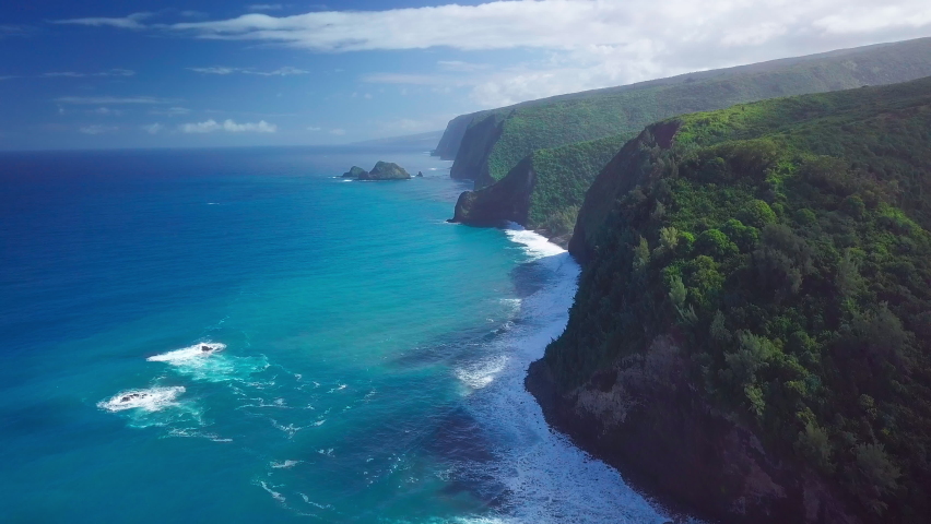 Aerial view of the Hawaiian coastline near Polulu valley on the Big Island | Shutterstock HD Video #1058554603
