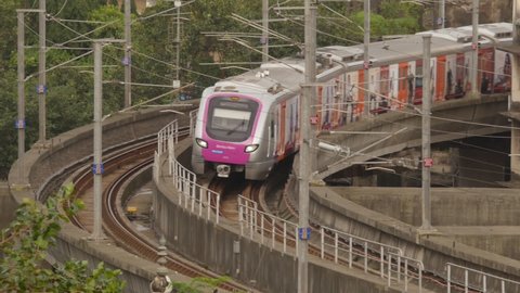 Exterior shot of Metro passing, Mumbai, India,  28 July 2017