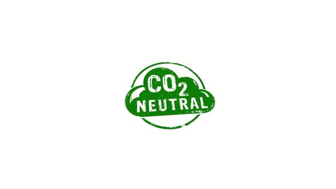 CO2 carbon neutral emission stamp and hand stamping impact isolated animation. Ecology, nature friendly, climate change, green fuel and earth protect 3D rendered concept. luma matte .