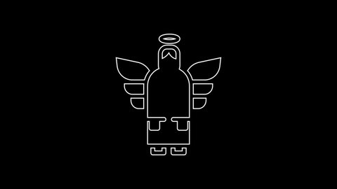 White line Christmas angel icon isolated on black background. 4K Video motion graphic animation