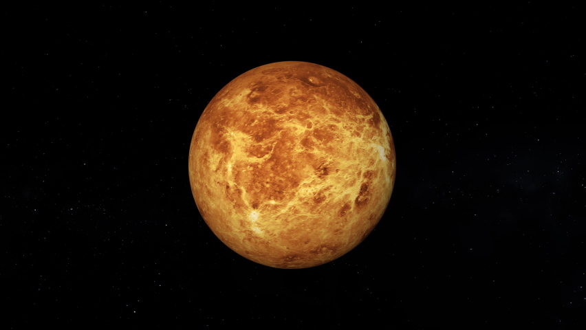 Venus in 360 degree rotation. Venus surface without clouds.  Realistic 3D render of Venus and stars. [ProRes - UHD 4K] | Shutterstock HD Video #1058575555