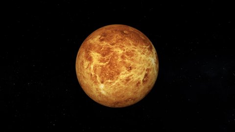 Venus in 360 degree rotation. Venus surface without clouds.  Realistic 3D render of Venus and stars. [ProRes - UHD 4K]